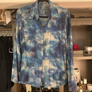 Zara Blue Tie-Dye Button Down Shirt